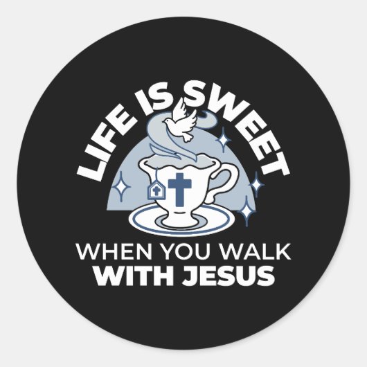 Trouwe Levende Kunst - Teacup met Kruis en Duif Ronde Sticker (Voorkant)