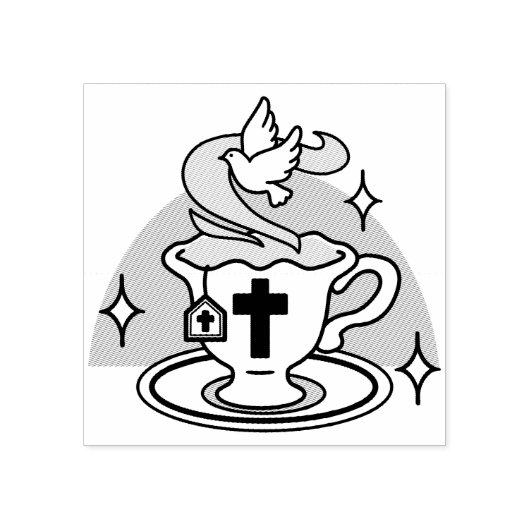 Trouwe Levende Kunst - Teacup met Kruis en Duif Rubberstempel (Afrduk)