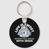 Trouwe Levende Kunst - Teacup met Kruis en Duif Sleutelhanger (Voorkant)