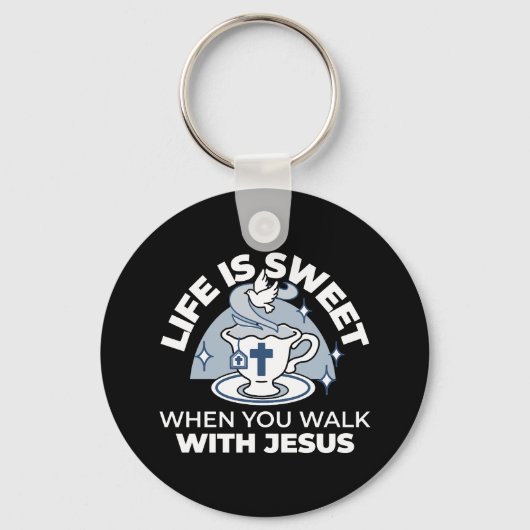 Trouwe Levende Kunst - Teacup met Kruis en Duif Sleutelhanger (Voorkant)