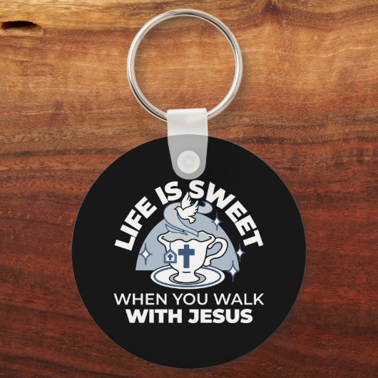 Trouwe Levende Kunst - Teacup met Kruis en Duif Sleutelhanger (Achterkant)