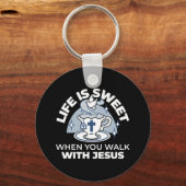 Trouwe Levende Kunst - Teacup met Kruis en Duif Sleutelhanger (Voorkant)