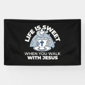 Trouwe Levende Kunst - Teacup met Kruis en Duif Spandoek (Horizontaal)