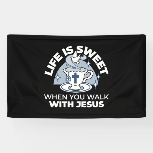 Trouwe Levende Kunst - Teacup met Kruis en Duif Spandoek (Horizontaal)