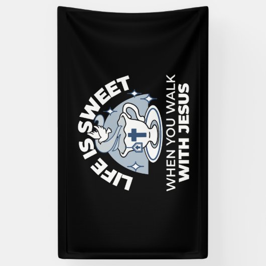 Trouwe Levende Kunst - Teacup met Kruis en Duif Spandoek (Verticaal)