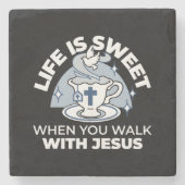 Trouwe Levende Kunst - Teacup met Kruis en Duif Stenen Onderzetter (Voorkant)