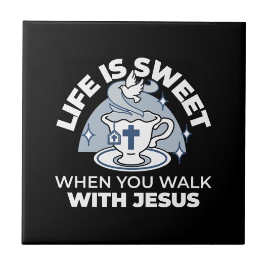 Trouwe Levende Kunst - Teacup met Kruis en Duif Tegeltje (Voorkant)