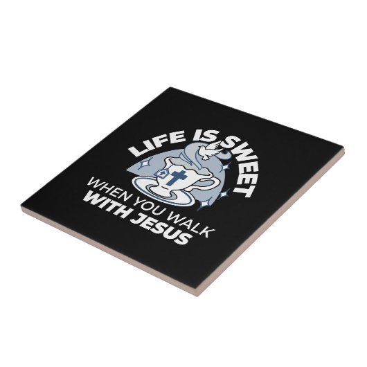 Trouwe Levende Kunst - Teacup met Kruis en Duif Tegeltje (Zijkant)