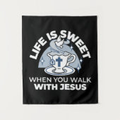 Trouwe Levende Kunst - Teacup met Kruis en Duif Wandkleed (Voorkant)