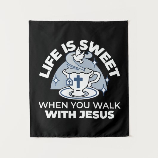 Trouwe Levende Kunst - Teacup met Kruis en Duif Wandkleed (Voorkant)