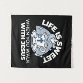 Trouwe Levende Kunst - Teacup met Kruis en Duif Wandkleed (Voorkant (horizontaal))