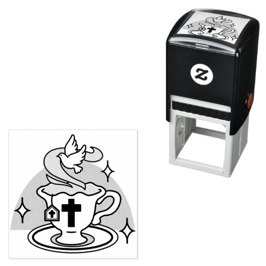 Trouwe Levende Kunst - Teacup met Kruis en Duif Zelfinktende Stempel (In situ)