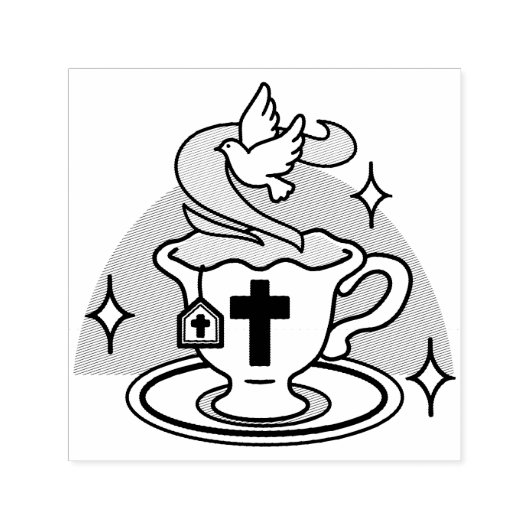 Trouwe Levende Kunst - Teacup met Kruis en Duif Zelfinktende Stempel (Design)