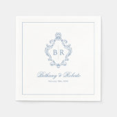 Trouwe Monogram Blauwe Bruiloft Servet (Voorkant)