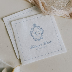 Trouwe Monogram Blauwe Bruiloft Servet