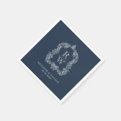 Trouwe Monogram Wapen Namen Navy Blauwe Huwelijk Servet (Hoek)