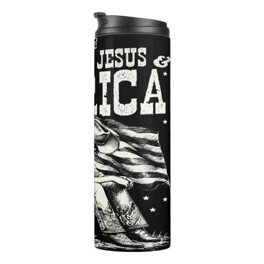 Trouwe Patriot: Jezus, Amerika, Cowgirl Thermosbeker (Geroteerd rechts)