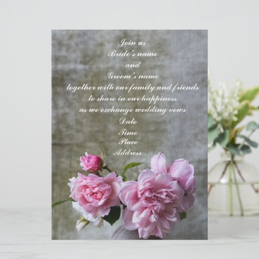 Trouwe Pioen Rozen Huwelijksuitnodigingen Kaart (Staand voorkant)