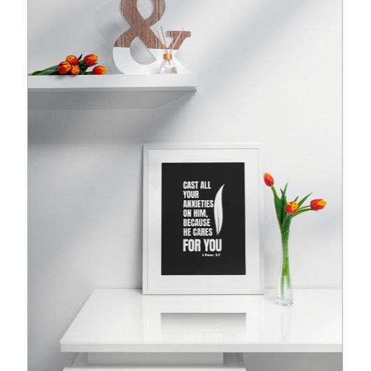 Trouwe sereniteit: Inspirerend 1 Petrus 5:7 Poster