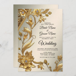 Trouwe Uitnodiging met Gouden Golfblad Bloemen