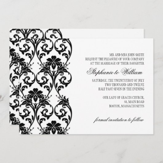 Trouwe uitnodiging met zwarte kant (Voorkant / Achterkant)