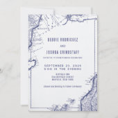 Trouwe Uitnodiging Vintage Kaart Blauw op Wit (Voorkant)
