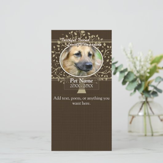 Trouwe Vriend Aangepaste Huisdier Condoleance Aankondiging (Staand voorkant)