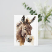Trouwe vriend ezel in Waterverf Feestdagenkaart (Staand voorkant)