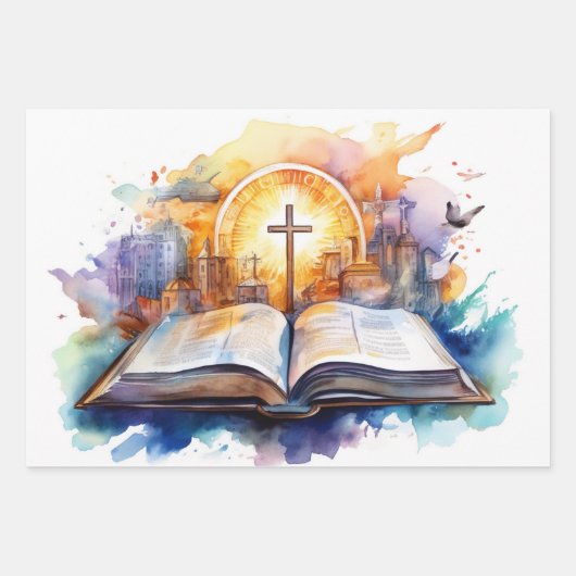 Trouwe Waterverf: Kruis en Bijbelse Eenheid Inpakpapier Vel (Voorkant 2)