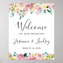 Trouwelcomebord met blozende bloemen