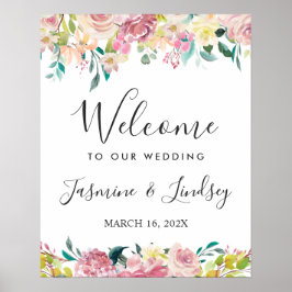 Trouwelcomebord met blozende bloemen poster