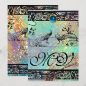 TROUWELIEFDE VOGELS INITIALEN zwart groen blauw go Aankondiging (Voorkant / Achterkant)