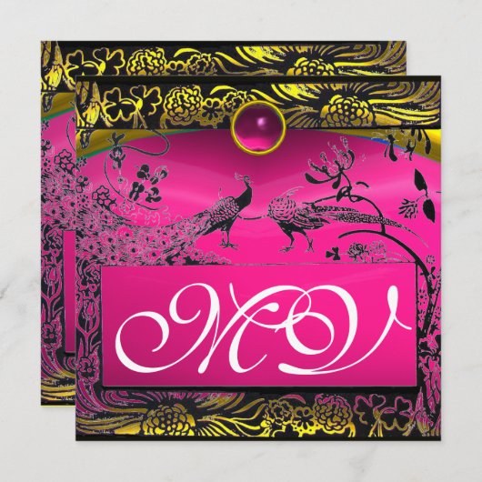 TROUWELIEFDEBOGELS INITIALEN zwart geel roze robij Aankondiging (Voorkant / Achterkant)