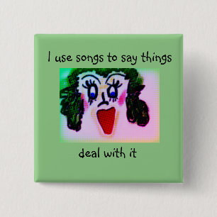 Trouweloze dame cartoon gebruikt liedjes om dingen vierkante button 5,1 cm
