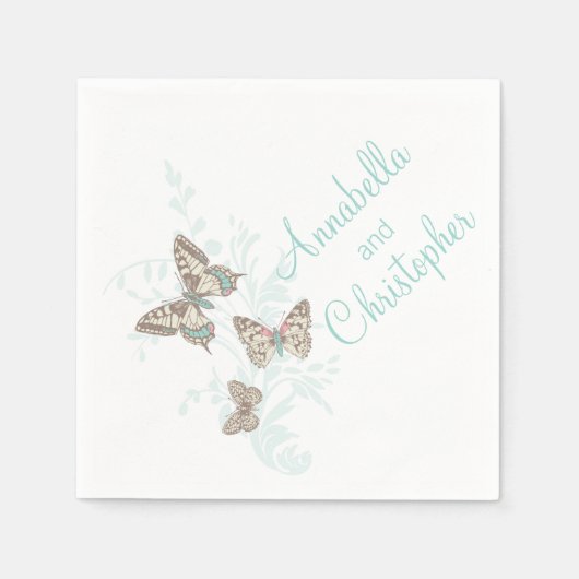 Trouwen 3 inktvlinders blauwgroen wit papieren ser servetten (Voorkant)