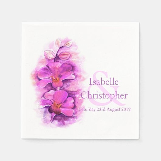 Trouwen aangepaste orchidee roze waterverf papier servet (Voorkant)