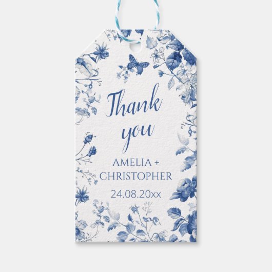 Trouwen Bedankt cadeau label Blauwe vintage Cadeaulabel (Voorkant)