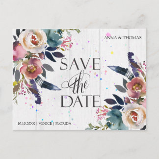 Trouwen bewaar de data | Boho Blue & Misty Roos Aankondigingskaart