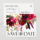 Trouwen bewaar de data | Floral Boho Aankondigingskaart (Voorkant / Achterkant)