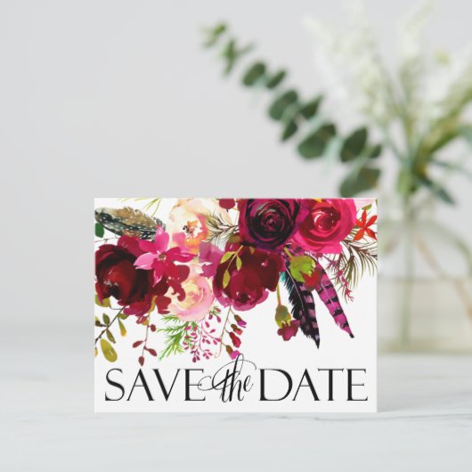 Trouwen bewaar de data | Floral Boho Aankondigingskaart (Staand voorkant)