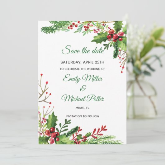 Trouwen Bewaar de datum Botanische Mistletoe gesch Save The Date (Staand voorkant)
