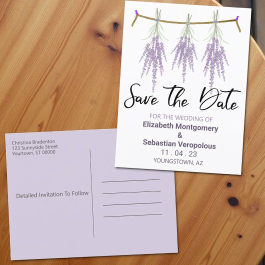 Trouwen Bewaar de datum droge lavendelbundels Aankondigingskaart
