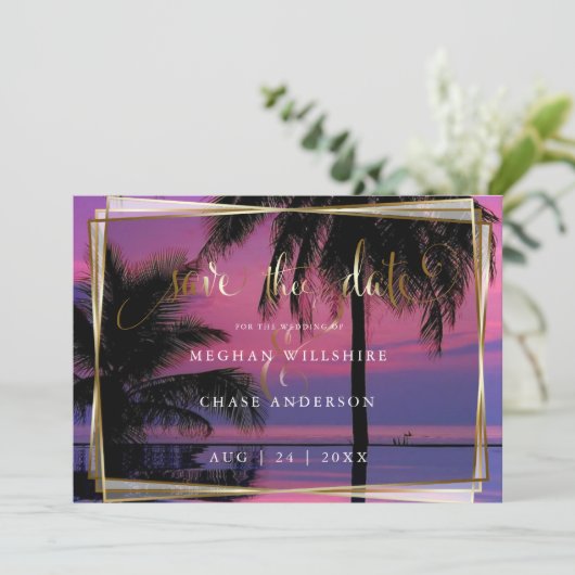 Trouwen Bewaar de datum Exotisch tropisch nachtstr Save The Date (Staand voorkant)