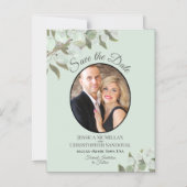 Trouwen Bewaar de datum Foto & Greenery Mint Magnetische Uitnodiging (Voorkant)