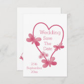Trouwen Bewaar de datum Roze Hart en Vlinders Save The Date (Voorkant / Achterkant)
