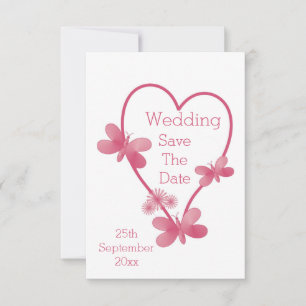 Trouwen Bewaar de datum Roze Hart en Vlinders Save The Date