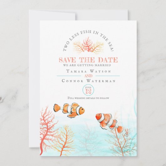 Trouwen bewaar de datum twee vissen minder save the date (Voorkant)