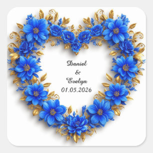 Trouwen  Bloemen Hart Lijst Blauwe Bloemen Vierkante Sticker