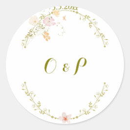 Trouwen  Bloemen Ornament Classic Ronde Sticker