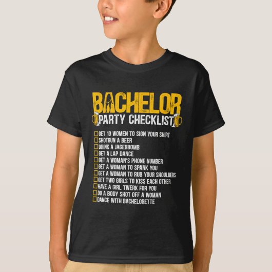 Trouwen Bruidegom Grappig Bachelorfeest Checklist T-shirt (Voorkant)